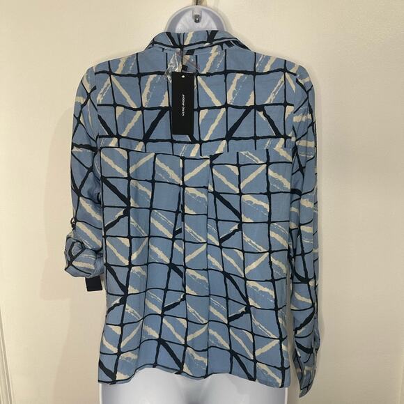 NWT XS  Vero Moda Long Sleeve Printed Womens Blouse, Button Down, Roll Sleeves - Picture 9 of 12